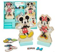 WOOMAX Disney - Figuras de madera, de Mickey, Minnie, 54 piezas, juega y aprende, ecológico, puzle, magnético, creatividad, vestidos, aprendizaje, mayores de 3 años
