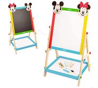 WOOMAX Disney - Minnie y Mickey Pizarra de Madera para Niños, 37,5x65 cm, Doble Cara, Incluye Tizas, Borrador y Marcador Negro, de Pie, +4 Años (48739)