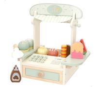 WOOMAX Heladería de Madera con 11 Piezas, Mostrador, Conos, Bolas de Helado, Frutas y Cuchara, Juguete simbólico FSC, 30x21x30 cm, para desarrollar Habilidades, Niños Desde 24 Meses (39244)