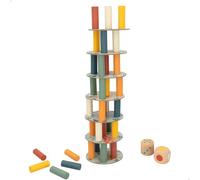 WOOMAX - Juego de Equilibrio, Juguete de Bloques de Madera, Incluye 36 Cilindros de Colores, 7 Discos de cartón, 2 Dados, Etiqueta FSC, Juegos de Mesa, Recomendado a Partir de 3 años (47574)