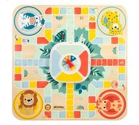 WOOMAX - Juego de la oca y parchís, Juego de Mesa 2 en 1, Tablero de 30x30 cm, para 4 Jugadores, Animales de la Selva, Etiqueta FSC, Juegos Infantiles, Juguetes niños 4 años (47576)