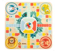 WOOMAX - Juego de mesa 2 en 1 con parchís y oca infantil, tablero de madera 30x30 cm para 4 jugadores, diseño de animales de la selva, certificado fsc, juguete educativo desde 4 años, ideal para