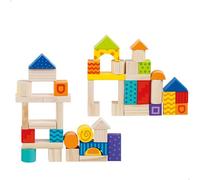 WOOMAX Juegos de construcción, 50 Piezas, Bordes Redondeados, Construcciones para niños, Incluye Cubo con Tapa y asa, Juegos Piezas encajables, Torre de Bloques Infantil, Juguetes 24 Meses (49764)