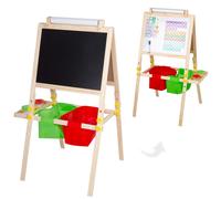 WOOMAX 33048 Pizarra Infantil Doble Cara, Negra y Blanca magnética, y Rollo de Papel, 57x59x93 cm, Incluye tizas, imanes, Borrador y rotulador, Caballete Madera, Diseño 3 en 1, Juguetes niños 3 años