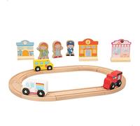 WOOMAX - Playset Juguetes de Madera, Incluye Circuito Urbano, Edificios, Personas y vehículos, Juego sostenible, Coches para niños, Juguete bebés 18 Meses, Pista Coche niño, 47213
