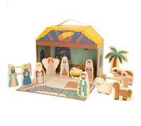 WOOMAX Portal de Belén de Madera Infantil, 15 Piezas, Impresión a Doble Cara, Nacimiento Navidad, Pesebre, Reyes Magos, para niños +3 años, Decoración navideña (47392)