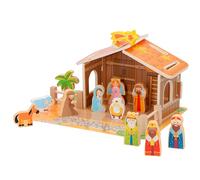 WOOMAX Portal de Belén de Madera Infantil, 20 Piezas, Nacimiento Navidad, Pesebre, Reyes Magos, para niños +3 años, Decoración navideña (46204)