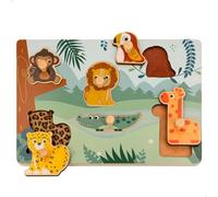 WOOMAX - Puzle animales salvajes, Zookabee, Con textura, 30x22 cm, Puzzle madera encajable, Para bebés 18 meses, Juguetes niños 2 años, Juegos educativos, Rompecabezas bebé, Puzles encaje, FSC (47566)