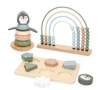WOOMAX Set 3 Juguetes Madera bebé, Ábaco arcoíris, Apilable pingüino, Puzzle encajable, Colores Pastel, A Partir de 12 Meses, Certificado FSC, Juego Educativo, Juegos para bebés (39251)