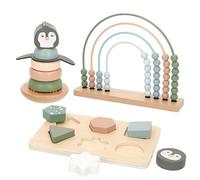 WOOMAX Set 3 Juguetes Madera bebé, Ábaco arcoíris, Apilable pingüino, Puzzle encajable, Colores Pastel, A Partir de 12 Meses, Certificado FSC, Juego Educativo, Juegos para bebés (39251)