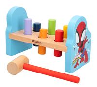 WOOMAX 48756 - Spidey y su superequipo, Juego martillo para bebés y niños de madera, Regalos para bebes, juguetes de madera, Mini martillo de madera, juego de topos , english
