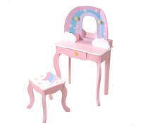 WOOMAX Teamson Kids - Tocador Infantil para niñas Arco Iris con Taburete y Espejo, Juguetes de Madera, Maquillaje para niñas (85397)