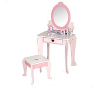 WOOMAX Tocador de Maquillaje para niñas con Taburete Madera y Espejo plexiglás, 50x34x92 cm, Colores Pastel, Tocadores Infantiles, Accesorios interactivos, Juguetes niños 3 años (33047)