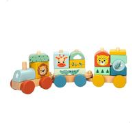 WOOMAX - Tren Juguete Madera con Animales, Zookabee, 3 vagones, 13 Piezas apilables, Selva, Trenes de Juguetes para niños, Motricidad Fina, Juguetes niño 18 Meses, Juego apilar, FSC (47584)