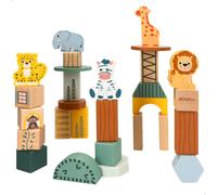 WOOMAX Zookabee Juego de bloques de madera animales de la selva 28 piezas