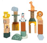 Woomax zookabee juego de bloques de madera animales de la selva 28 piezas