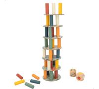 WOOMAX - Juego de Equilibrio, Juguete de Bloques de Madera, Incluye 36 Cilindros de Colores, 7 Discos de cartón, 2 Dados, Etiqueta FSC, Juegos de Mesa, Recomendado a Partir de 3 años (47574)