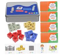 WOONEKY 1 Juego Letras Educativo de Madera para Actividad de Aprendizaje con Tarjetas y Bloques para Construcción de Palabras Inglés para Educación Preescolar