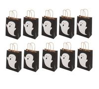 WOONEKY 10 Piezas Bolsas Kraft para Halloween Porta con Diseño de Fantasmas Negros para Fiestas y de Dulces Resistentes y para Envolver Golosinas Festivas