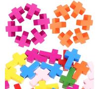 WOONEKY 100 Piezas de Dijes Colgantes de Cruz de Madera Multicolor para Manualidades Diy, Accesorios para Pulseras y Collares, Materiales para Bisutería y Proyectos Color Color Aleatorio