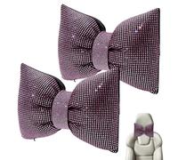WOONEKY 2 piezas Almohadas de Reposacabezas para Coche con Diseño de Lazo Brillante Cojines de Memoria de Gamuza Rosa Soporte Cervical Cómodo y Ajustable para Auto Pack