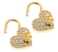 WOONEKY 2 Piezas Candado Pequeño con Llave Forma de Corazón con Cristales Candado Metálico Duradero para Parejas y Regalos para Deseos Lugares Turísticos de Doradas