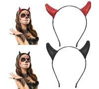WOONEKY 2 Piezas Diademas de Halloween con Cuernos de Rojo y Negro Accesorio Ligero para Fiesta y Disfraz Festival Banda de Pelo Chic para Fotografía y Carnaval