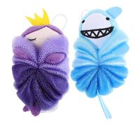 WOONEKY 2 Piezas Esponjas de Baño para 2 Piezas Diseño Dibujos Animados Suave Lufa Esponja Vegetal Corporal Color Azul Tiburón y Púrpura Princesa Marina para Limpieza Infantil Segura y