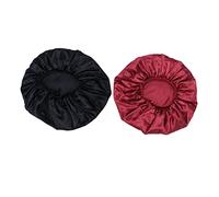 WOONEKY 2 piezas Gorro de Dormir Elástico de Satén para Mujer Diseño Grande y Cómodo para Mantener el Cabello Su Lugar Noche Incluye un Gorro Color Vino y Otro Negro