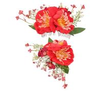 WOONEKY 2 Piezas Peinetas Decorativas para Boda 2 Piezas, Pinzas Pelo de Azalea Roja, Accesorios para Cabello de Dama de Honor, Peines Laterales para Mujer, Diseño Floral Realista para