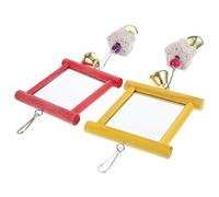 WOONEKY 2piezas Juguetes De Espejo Coloridos para Aves Juguetes De Masticar para Periquitos y Espejos Divertidos para Jaulas De Aves Rojo