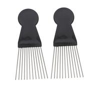 WOONEKY 2piezas Peine De Aguja De Acero Para Hombres Peine Afro De Peluquería De Peluquería Para Cabello Afro Color Negro Material De Acero De Aguja Para De Cabello