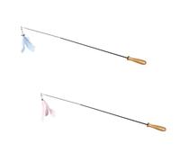 WOONEKY 2piezas Varita Retráctil para Gatos Juguete con Mango De Madera y Varilla De Fibra De Azul Rosa Ejercicio y Estimulación De Mascotas