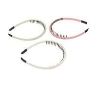 WOONEKY 3 Piezas Banda para Pelo Antideslizante con Dientes Diademas Finas Elásticas para Mujeres Sujetador de Cabello para Lavado Facial Peinado Diario Tonos Rosa Verde y Beige
