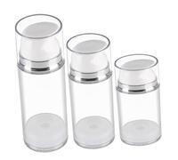 WOONEKY 3 piezas Botellas de Viaje Vacías con Bomba Sin Aire de Recipientes Dispensadores de Plástico Transparente para Lociones y Cosméticos