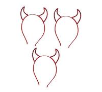 WOONEKY 3 Piezas Diadema Roja con Cuernos de Accesorios de Halloween para Fiesta y Cosplay Decorativo