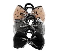 WOONEKY 3piezas Clip De Pajarita Elegante Flash De Gemas y Puntos De Malla Pinzas Cabello De Negro Gris y Color Champán Accesorios Cabello Para Mujeres y Niñas Para Uso Eventos Especiales