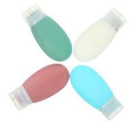 WOONEKY 4 piezas Botellas de Silicona Recargables para Viaje Envases Flexibles para Champú Loción y Gel Colores Azul Rosa Oscuro Verde Oscuro y Transparente Portátiles y Ligeras para