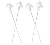 WOONEKY 4 Piezas Horquilla De Luna Hair Bun Stick Horquilla Hanfu Palo De Cabello Tradicional Accesorios Chinos Para El Cabello Pinza De Pelo Chino Hanfu Silver