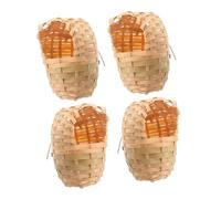 WOONEKY 4 Piezas Nidos para Pájaros de Bambú Hechos Mano con Gancho para Colgar Refugio Rústico Decorativo para Jardín y Interiores