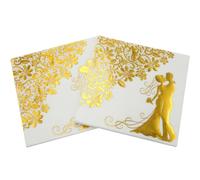 WOONEKY 40piezas Servilletas de Boda con Laminado Dorado Unidades para Recepción Banquete y Fiestas Elegantes Decoración Mesa Bodas Servilletas de Cóctel Desechables