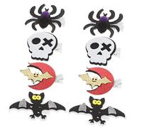 WOONEKY 4pares Halloween Hair Clips Skull Bat Hat Spider Barrettes for Kids and Women for Cosplay and Themed Parties