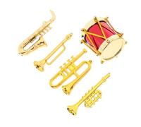 WOONEKY 5 Piezas Mini Instrumentos Musicales para Casa de Muñecas Figuras de Saxofón y Batería de Plástico Decoración Clásica Infantil Resistente y para Miniatura