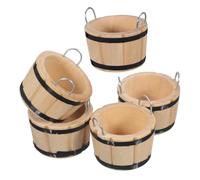 WOONEKY 5 Piezas Miniature Wooden Buckets with Handles Mini Dollhouse Barrels For Kitchen and Garden Decoration Tiny Wood Pail Ornaments For Fairy Scenery and Toy Scenes
