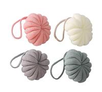 WOONEKY Bolas de Ducha Exfoliantes de 4 Piezas, Esponjas Vegetales Suaves en Colores Verde, Beige, Gris y Rosa para Baño Delicado y Limpieza Corporal Completa