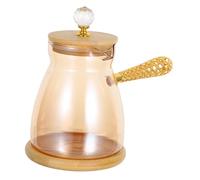 WOONEKY Cafetera Turca de Vidrio Vintage con Mango Lateral Aislante para Café y Té Jarra Manual para Estufa Calentador Pequeño para Leche y Dispensador de Agua Elegante