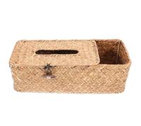 WOONEKY Caja de Pañuelos Multifuncional de Mimbre Estilo Boho Grande Color Naranja Soporte Natural para Servilletas y Organizador de Mandos para Hogar y Oficina