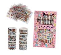 WOONEKY Cintas Adhesivas y Pegatinas Washi Tape con Patrones Kawaii Fácil de Cortar y Reutilizable para Manualidades DIY y Scrapbooking Incluye Variedad de Diseños Coloridos y Adhesivo