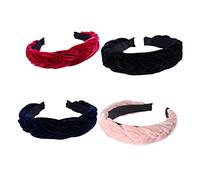 WOONEKY Diadema de Terciopelo Cruzada para Mujer 4 Unidades Ancha Color Mezclado Banda Trenzada Accesorio para Cuidado del Cabello Uso Diario Elegante Color Aleatorio Estilo Aleatorio