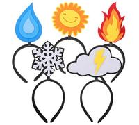 WOONEKY Diademas Creativas para Fiesta de 5 Piezas Formas de Llama, Gota de Agua, Sol, Nube y Copo de Nieve, Hechas de Fieltro y Plástico Cómodas y Versátiles